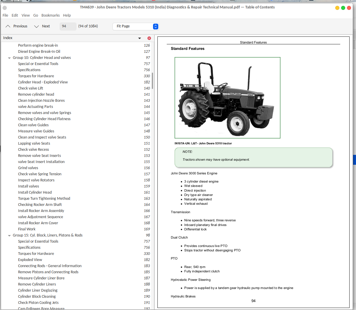 John Deere Tractors Models 5310 (India) Diagnostic and Repair Service